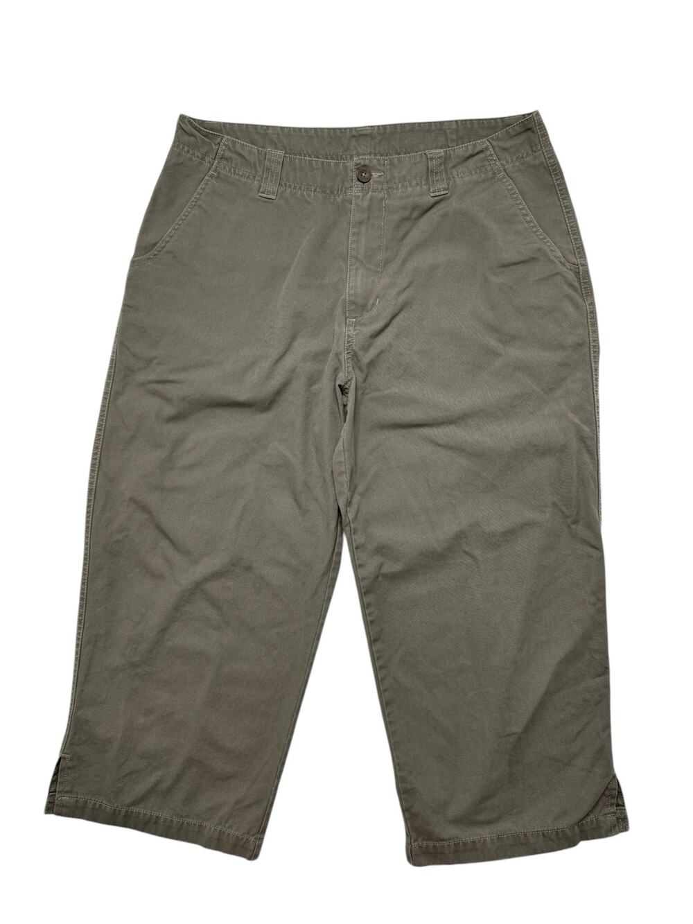 ROYAL ROBBINS Warm Gray Cotton Canvas Wide Leg Crop Pants Size 12 Womens